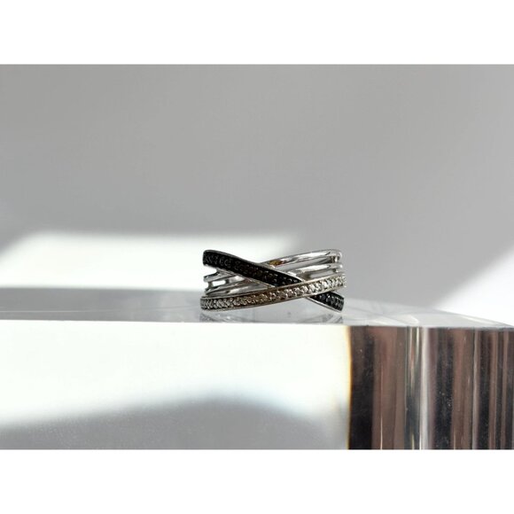 CZ & Black Spinel Multi Shanked Unusual 925 Sterling Silver Vintage Ring - sz 7 - Picture 7 of 13